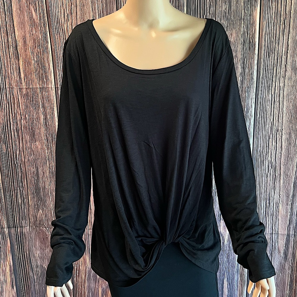 Nordstrom BO size XXL NWT black boho casual long sleeve basic t shirt blouse